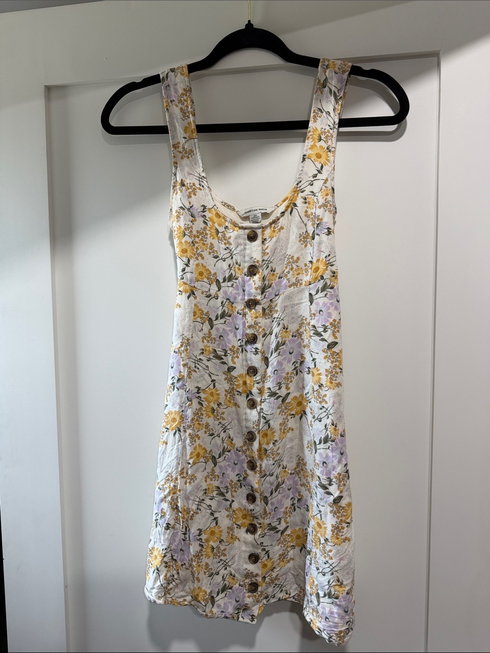 American Eagle Outfitters White Mini Dress with Yellow & Lavender Floral Print